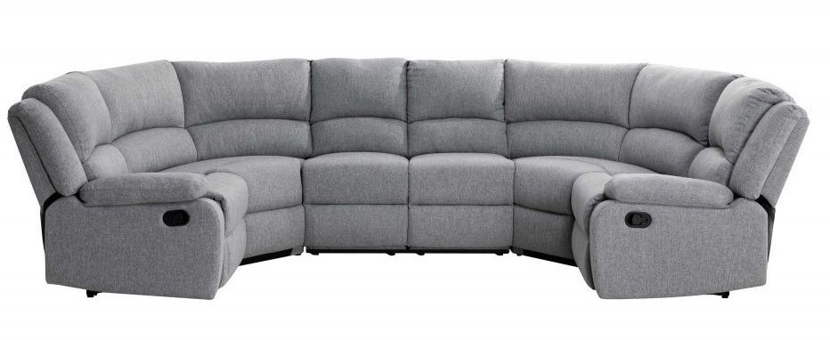 Canapé d'angle panoramique relaxation manuel 8 places tissu gris clair Confort - Photo n°1