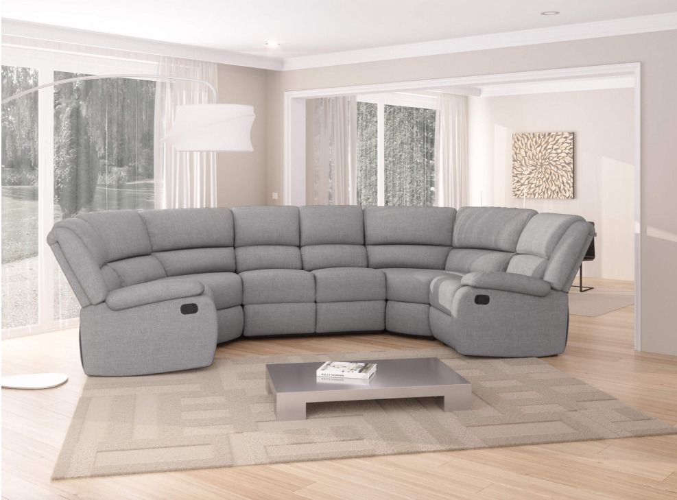 Canapé d'angle panoramique relaxation manuel 8 places tissu gris clair Confort - Photo n°2
