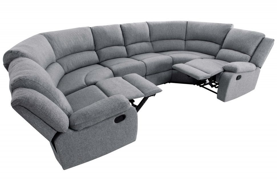 Canapé d'angle panoramique relaxation manuel 8 places tissu gris clair Confort - Photo n°4