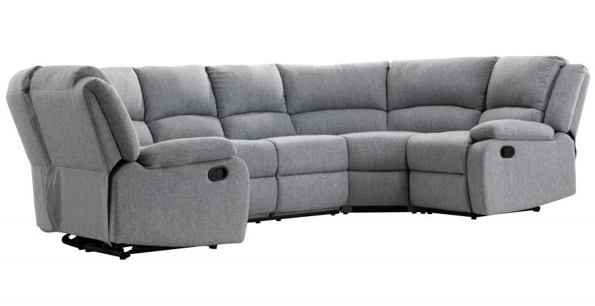 Canapé d'angle panoramique relaxation manuel 8 places tissu gris clair Confort - Photo n°5