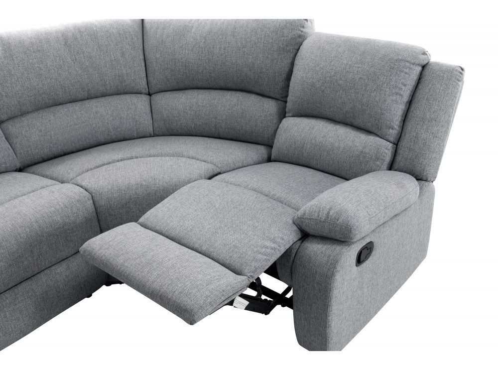 Canapé d'angle panoramique relaxation manuel 8 places tissu gris clair Confort - Photo n°8