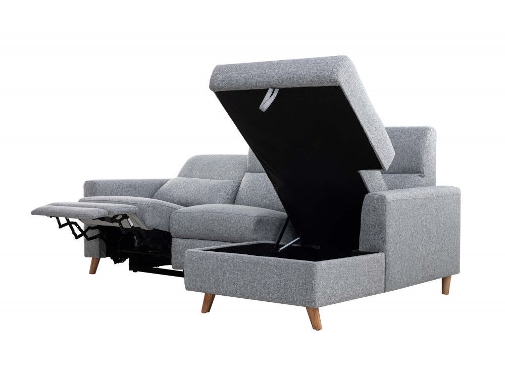 Canapé d'angle relaxation droit manuel 3 places scandinave tissu gris clair Kinat - Photo n°7