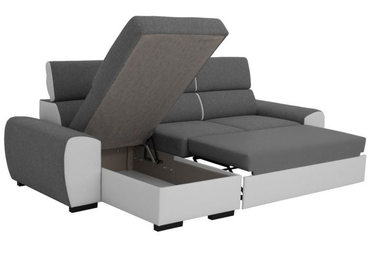 Canapé d'angle réversible convertible tissu gris et simili blanc Nali 259 cm - Photo n°5