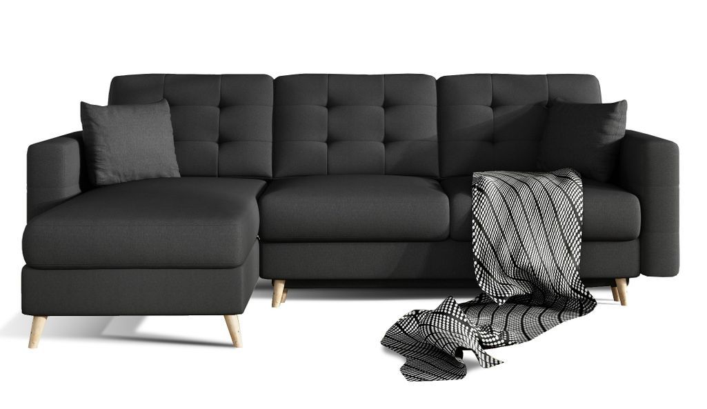 Canapé d'angle réversible et convertible tissu noir Anska 250 cm - Photo n°1