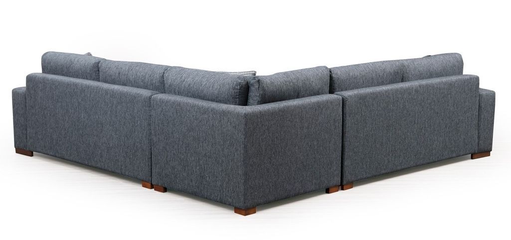 Canapé d'angle tissu anthracite avec étagère en bois sur la droite Kaloé 323 cm - Photo n°7