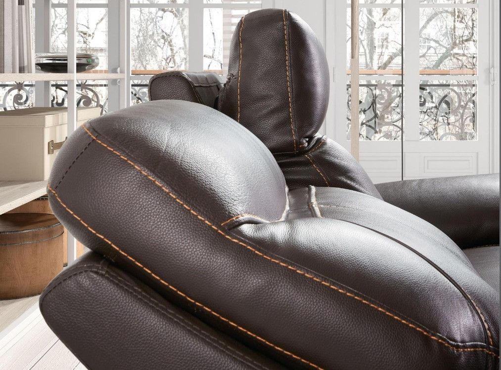 Canapé de relaxation 2 places électrique cuir marron Ducka 154 cm - Photo n°5