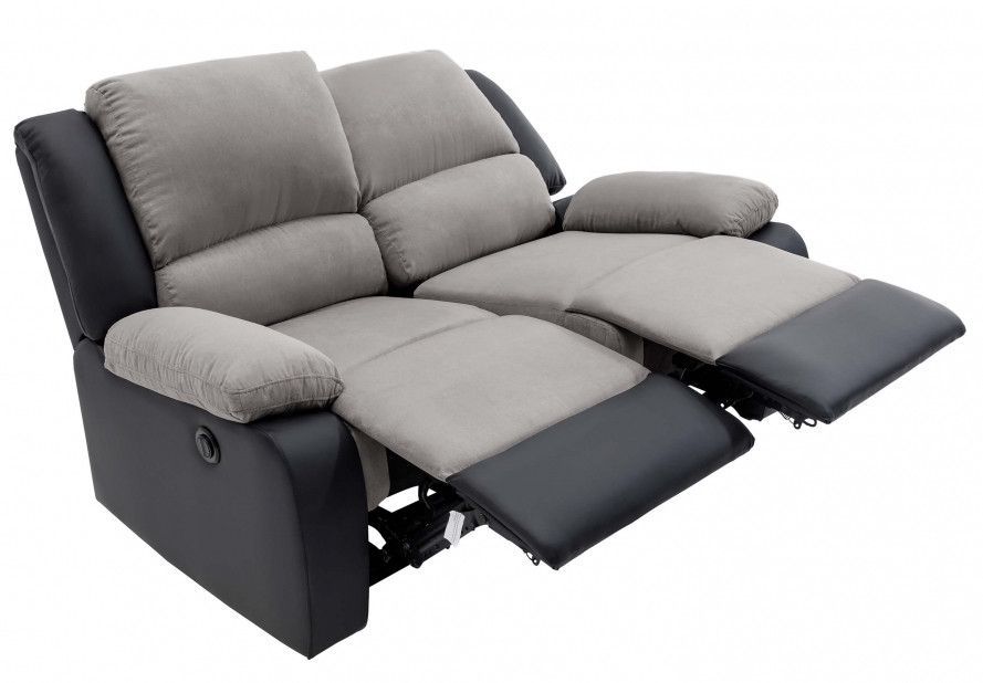 Canapé de relaxation électrique 2 places simili cuir noir et microfibre gris Confort - Photo n°4