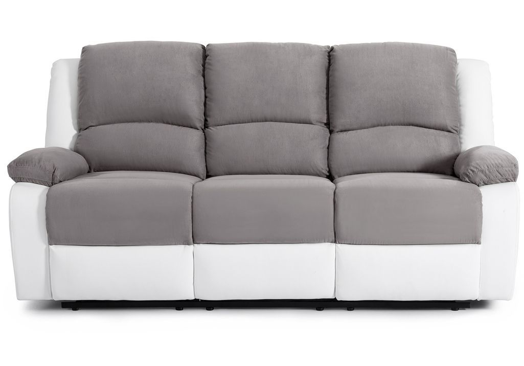 Canapé de relaxation manuel 3 places simili cuir blanc et microfibre gris Confort - Photo n°1
