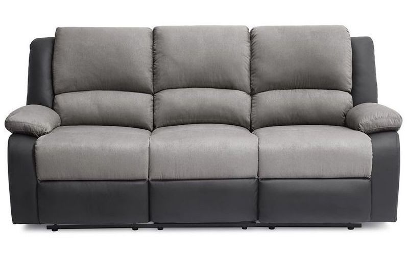 Canapé de relaxation manuel 3 places simili cuir noir et microfibre gris Confort - Photo n°1