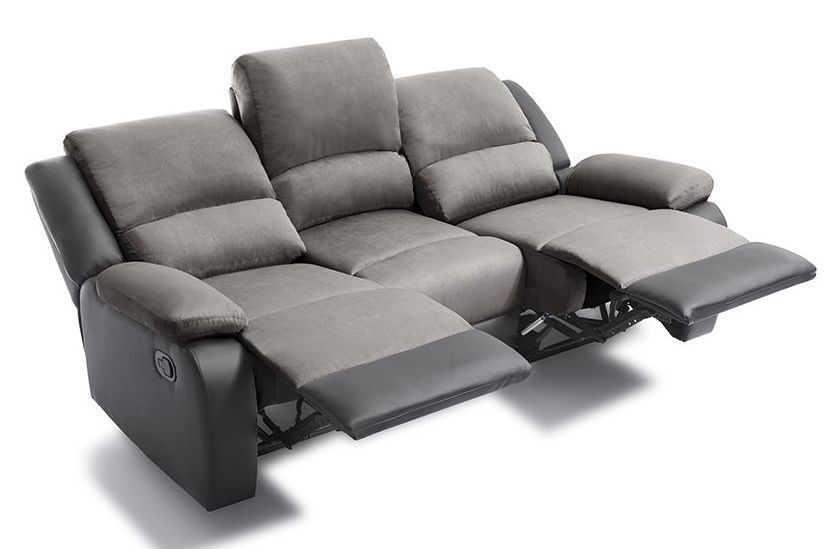 Canapé de relaxation manuel 3 places simili cuir noir et microfibre gris Confort - Photo n°5