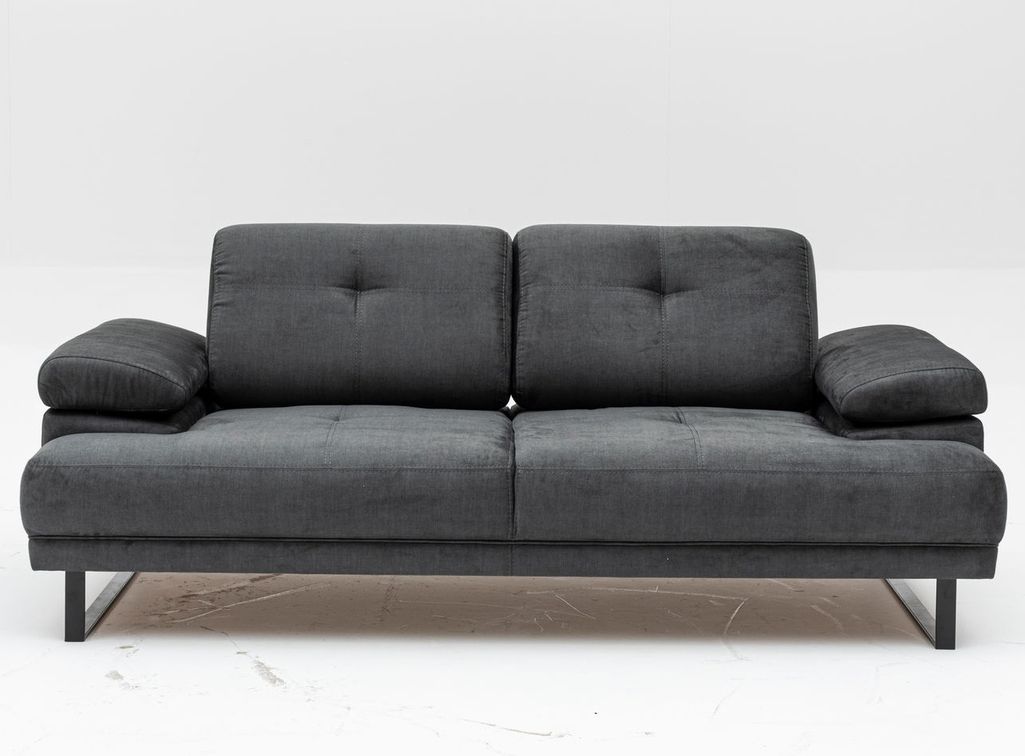 Canapé droit moderne 2 places tissu doux anthracite pieds métal noir Kustone 199 cm - Photo n°1