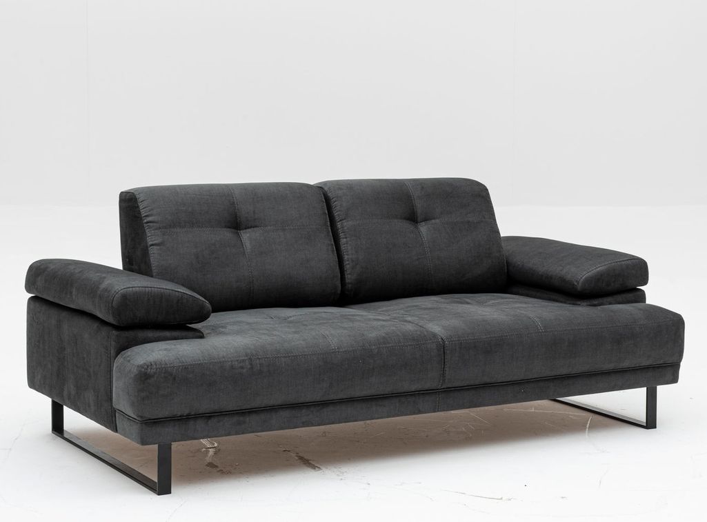 Canapé droit moderne 2 places tissu doux anthracite pieds métal noir Kustone 199 cm - Photo n°2