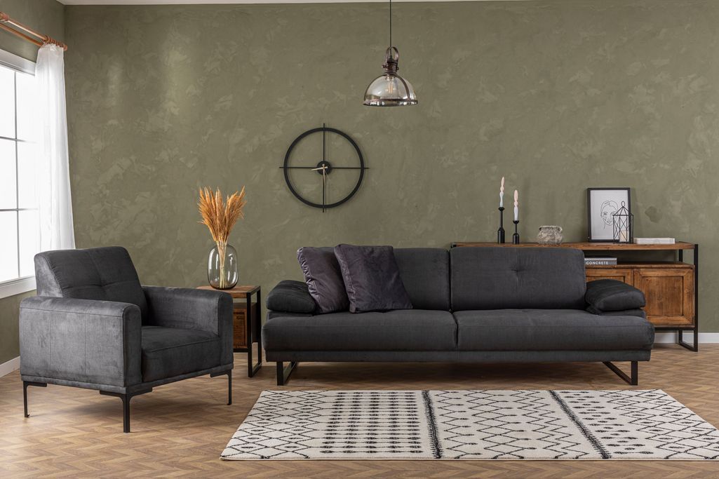 Canapé droit moderne 3 places tissu doux anthracite pieds métal noir Kustone 239 cm - Photo n°6