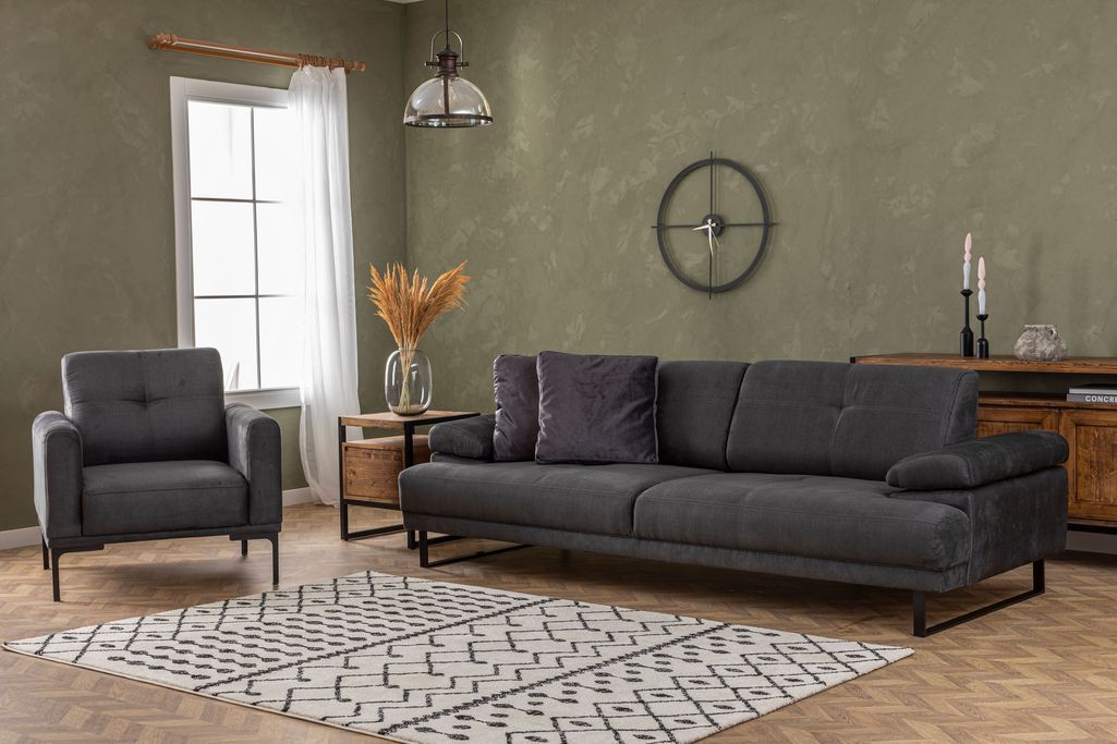 Canapé droit moderne 3 places tissu doux anthracite pieds métal noir Kustone 239 cm - Photo n°7
