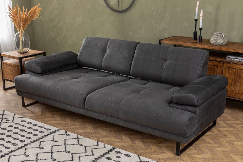 Canapé droit moderne 3 places tissu doux anthracite pieds métal noir Kustone 239 cm - Photo n°8