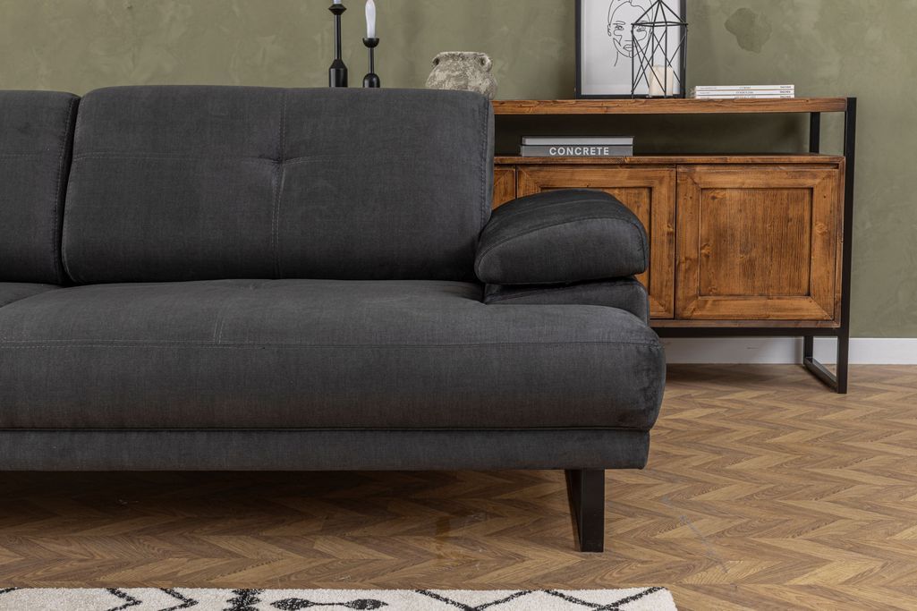 Canapé droit moderne 3 places tissu doux anthracite pieds métal noir Kustone 239 cm - Photo n°9