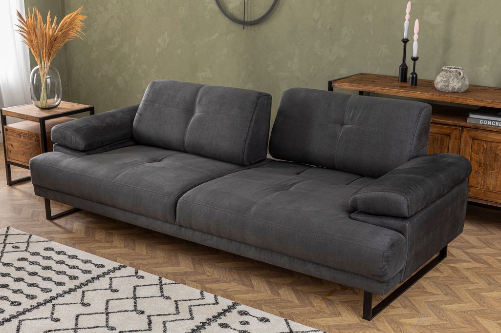 Canapé droit moderne 3 places tissu doux anthracite pieds métal noir Kustone 239 cm - Photo n°12