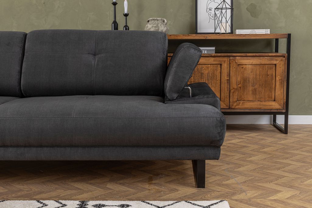 Canapé droit moderne 3 places tissu doux anthracite pieds métal noir Kustone 239 cm - Photo n°13