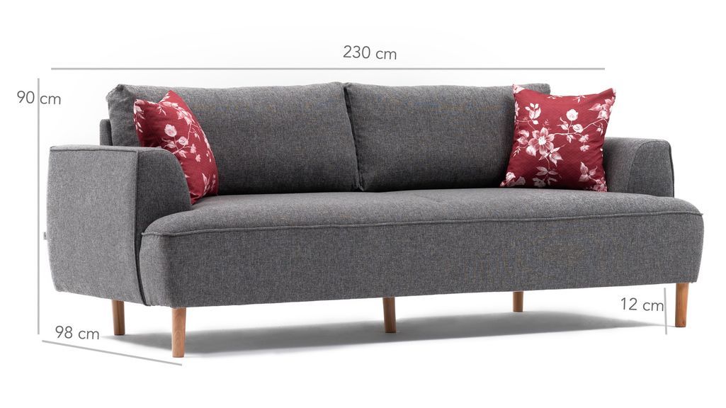 Canapé droit tissu gris foncé 3 places Akena 230 cm - Photo n°4