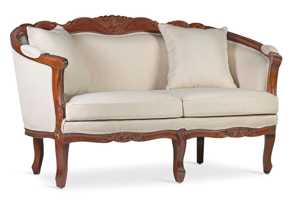 Canapé en bois d'acajou marron et assise tissu beige Castle 160 cm - Photo n°1