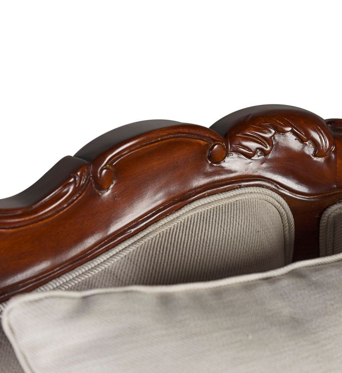 Canapé en bois d'acajou marron et assise tissu beige Castle 160 cm - Photo n°4