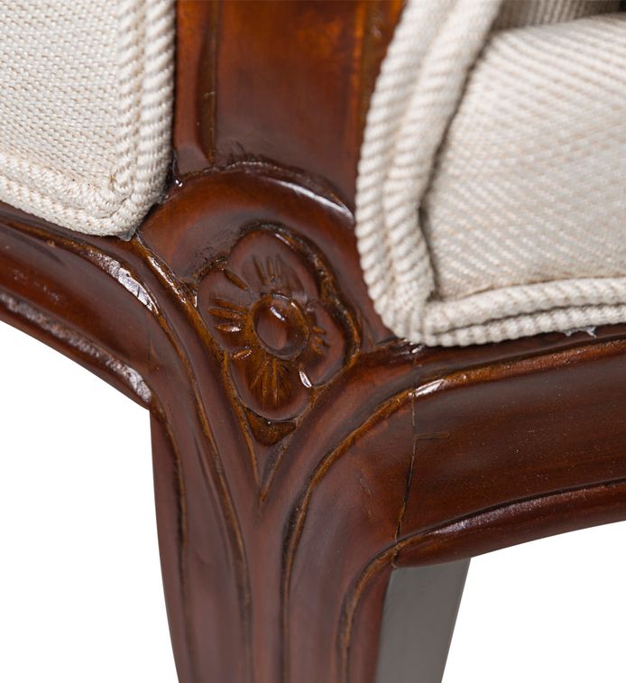 Canapé en bois d'acajou marron et assise tissu beige Castle 160 cm - Photo n°5