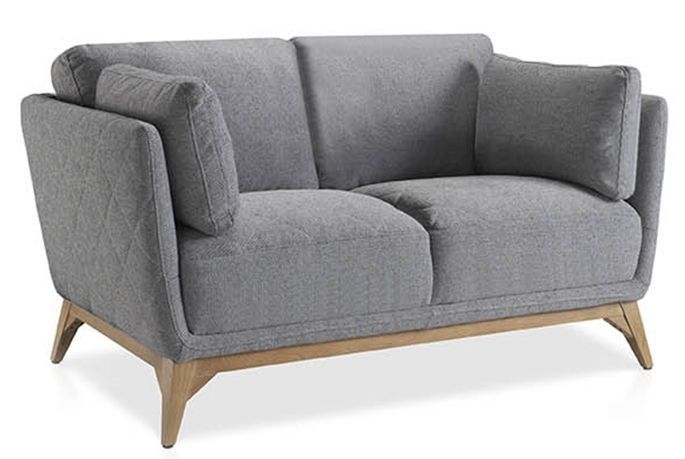 Canapé haut de gamme 2 places assise tissu gris et pieds bois plaqué Noyer Luxy - Photo n°1