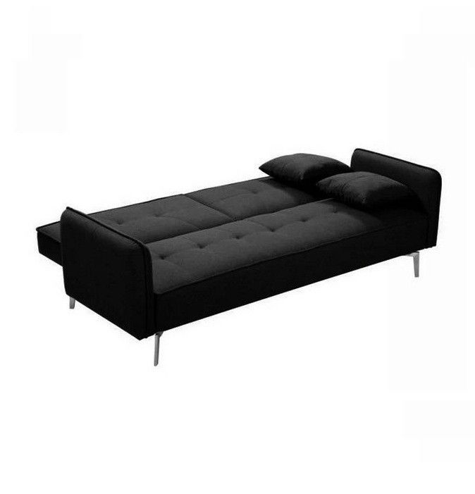 Canapé lit 2 places tissu noir et pieds métal Sheqi - Photo n°3