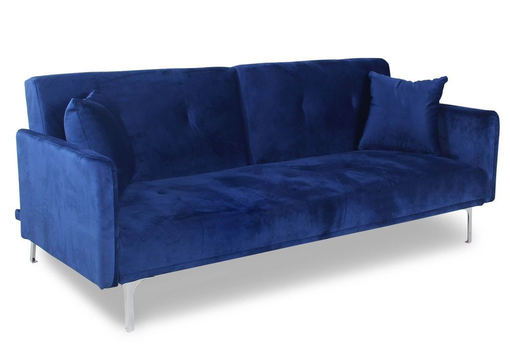 Canapé lit 3 places velours bleu et pieds métal gris Mindy - Photo n°5