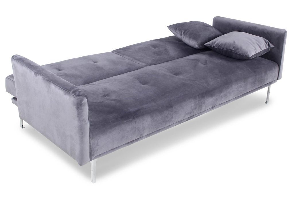 Canapé lit 3 places velours gris et pieds métal Mindy - Photo n°3
