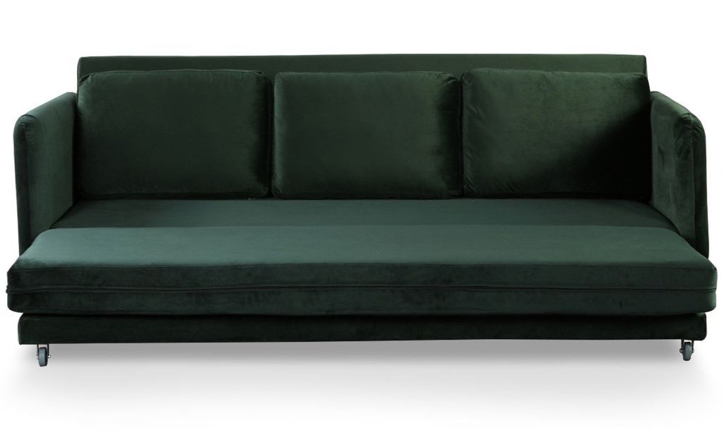 Canapé lit 3 places velours vert et pieds bois clair Lix 210 cm - Photo n°3