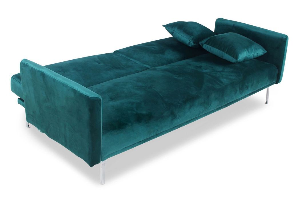 Canapé lit 3 places velours vert et pieds métal argenté Mindy - Photo n°3