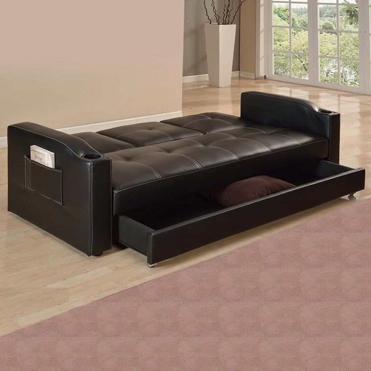 Canapé lit avec coffre simili cuir noir 80x200 cm Barco - Photo n°2