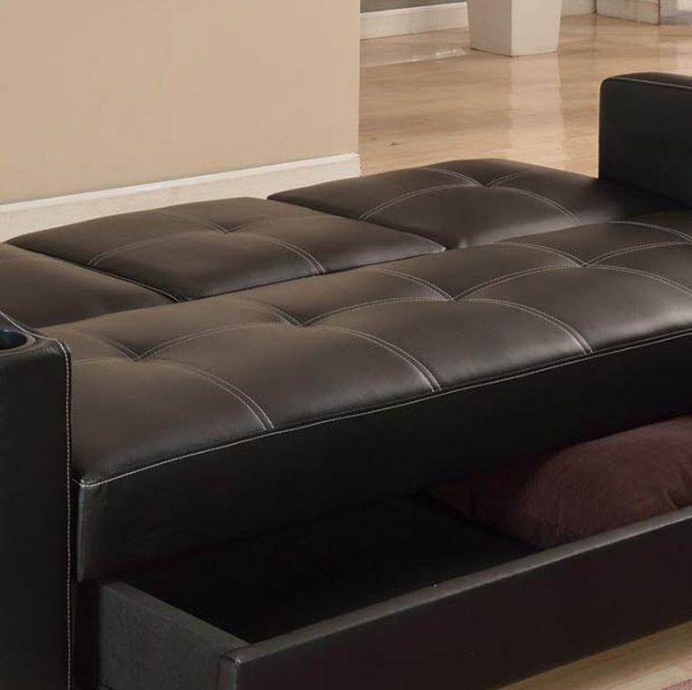 Canapé lit avec coffre simili cuir noir 80x200 cm Barco - Photo n°5
