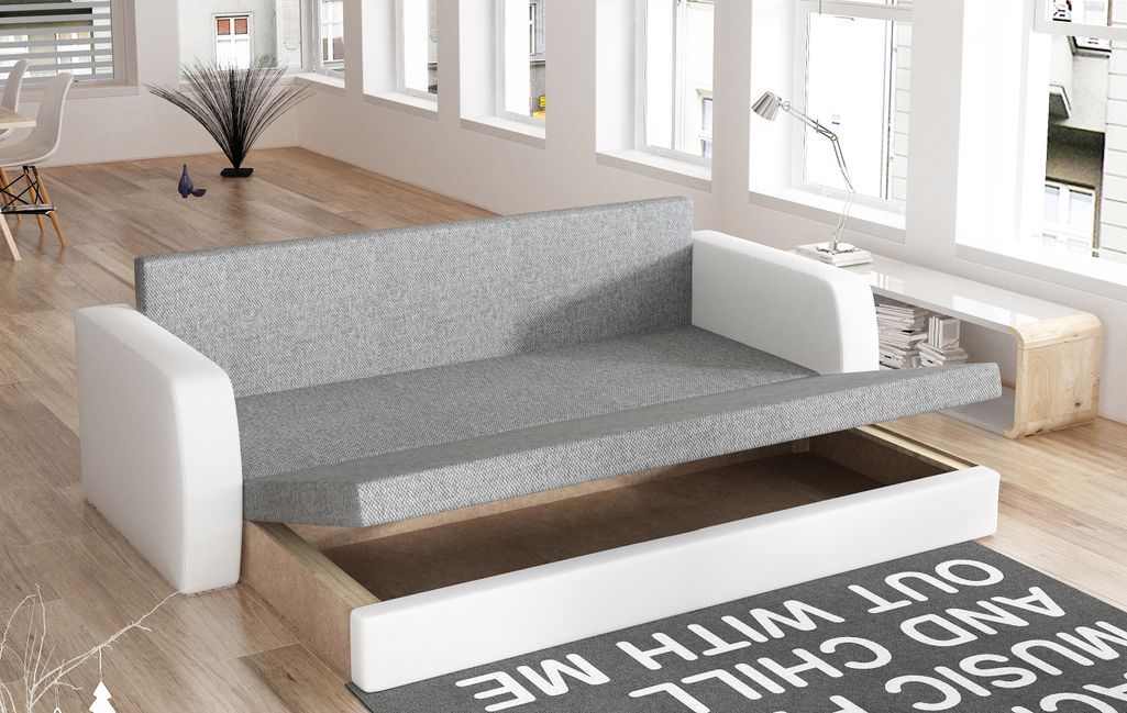 Canapé lit tissu vert d'eau avec coffre de rangement Liverna 220 cm - Photo n°5