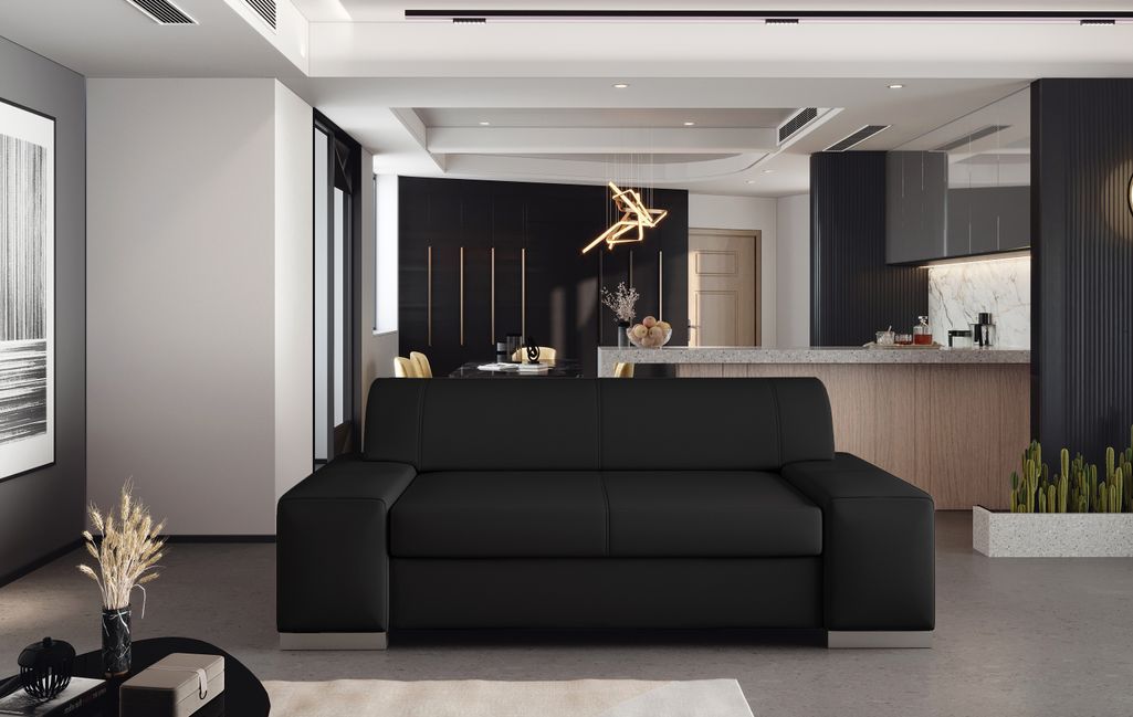 Canapé minimaliste 2/3 places simili cuir noir Plazo 190 cm - Photo n°2