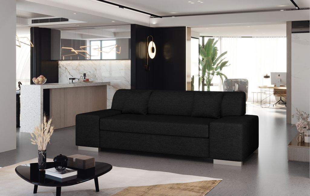 Canapé minimaliste 3/4 places tissu noir Plazo 210 cm - Photo n°2