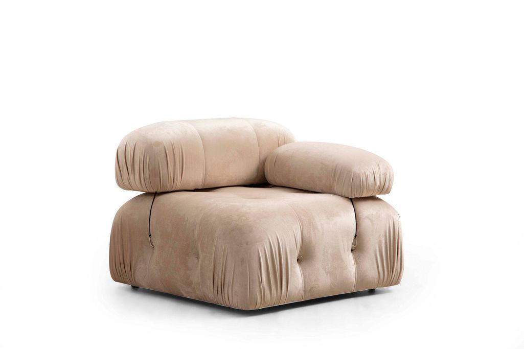 Canapé modulable velours beige 4 places avec pouf Noah - Photo n°5