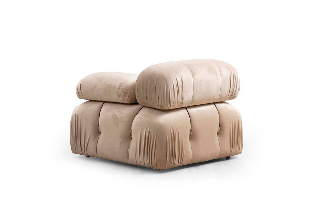 Canapé modulable velours beige 4 places avec pouf Noah - Photo n°6