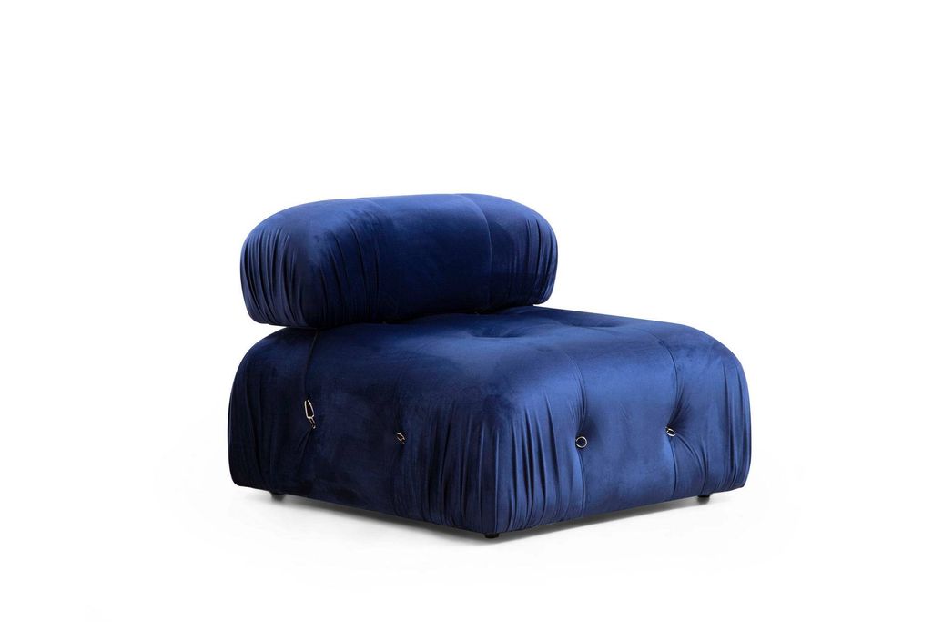 Canapé modulable velours bleu foncé 4 places avec pouf Noah - Photo n°5