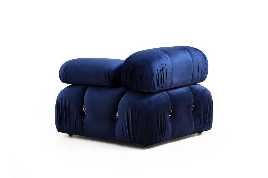 Canapé modulable velours bleu foncé 4 places avec pouf Noah - Photo n°7