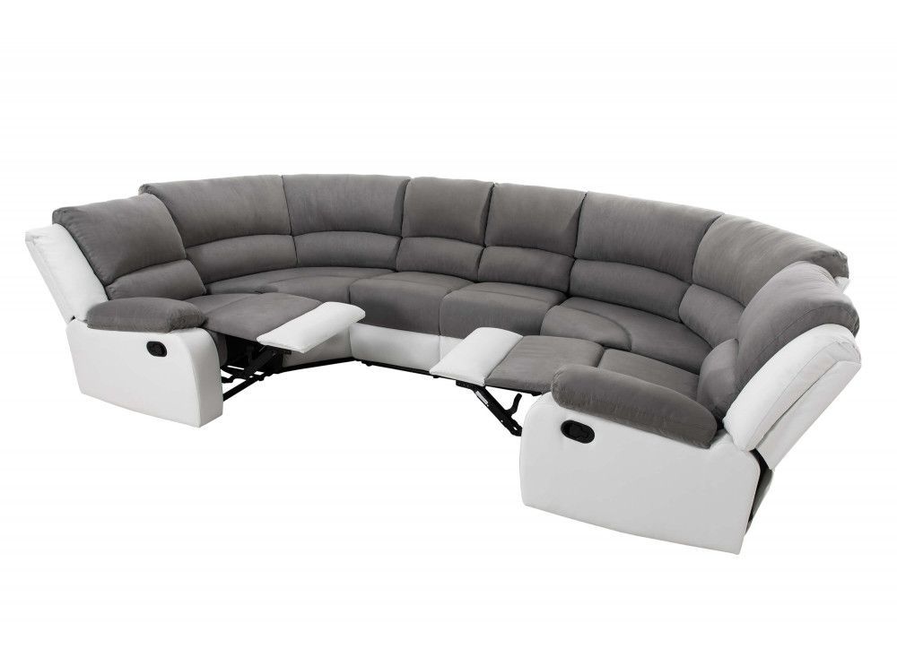 Canapé panoramique avec relaxation manuel simili cuir blanc et microfibre gris Spaco - Photo n°4