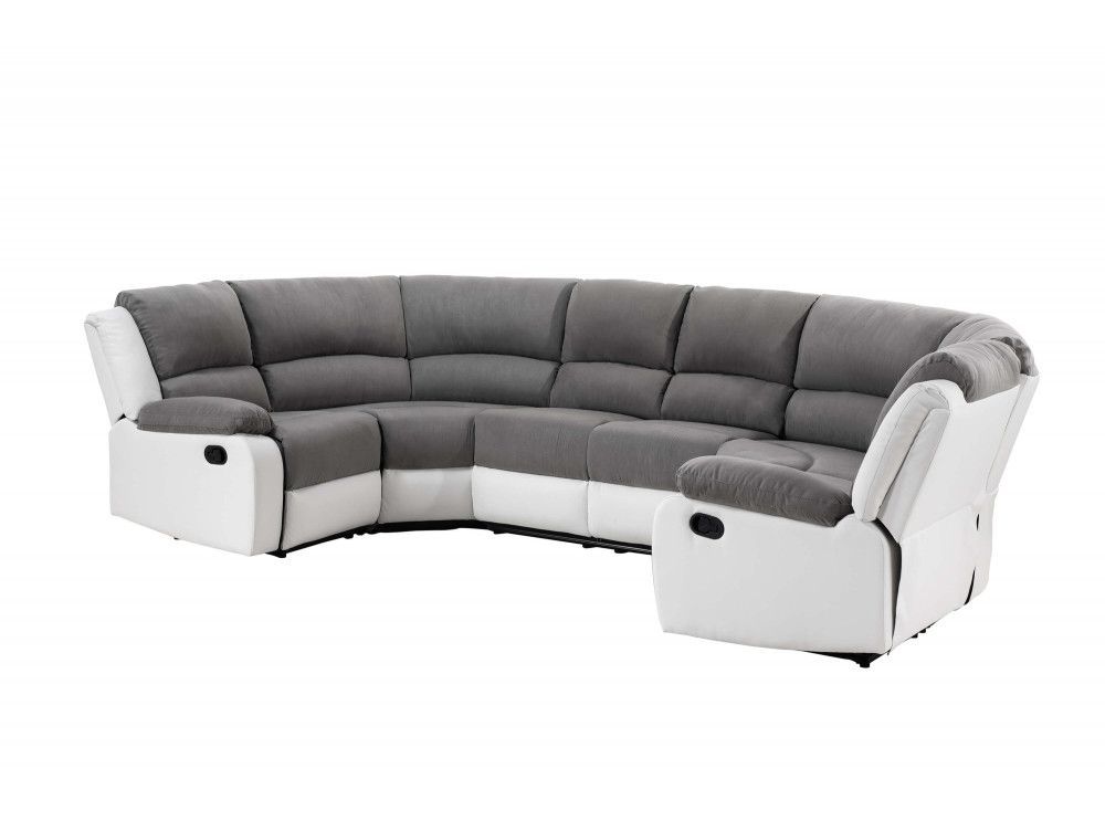 Canapé panoramique avec relaxation manuel simili cuir blanc et microfibre gris Spaco - Photo n°5