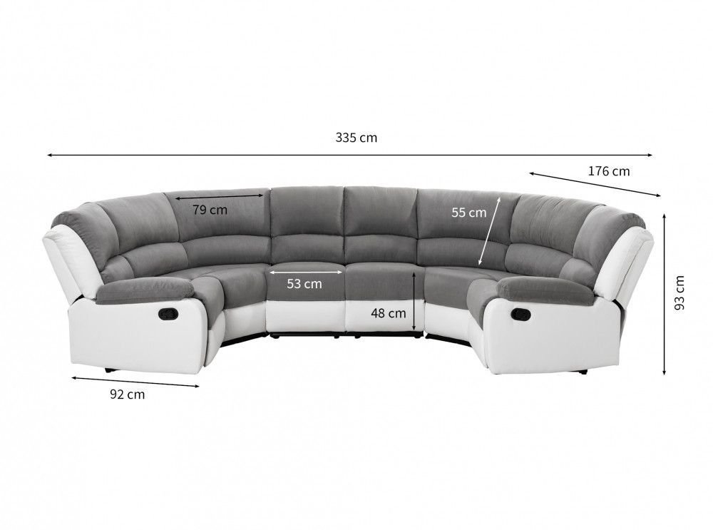 Canapé panoramique avec relaxation manuel simili cuir blanc et microfibre gris Spaco - Photo n°6