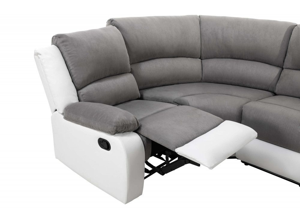 Canapé panoramique avec relaxation manuel simili cuir blanc et microfibre gris Spaco - Photo n°8