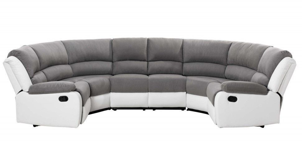 Canapé panoramique avec relaxation manuel simili cuir blanc et microfibre gris Spaco - Photo n°1