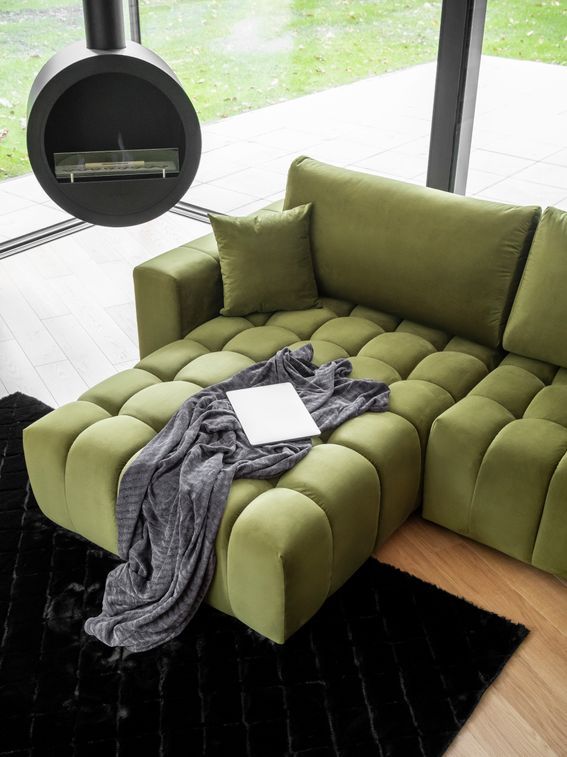 Canapé panoramique convertible design capitonné tissu noir méridienne gauche Boston 350 cm - Photo n°13