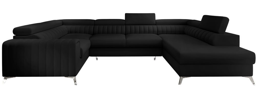 Canapé panoramique convertible simili cuir noir avec coffre de rangement Louve 340 cm - Photo n°21