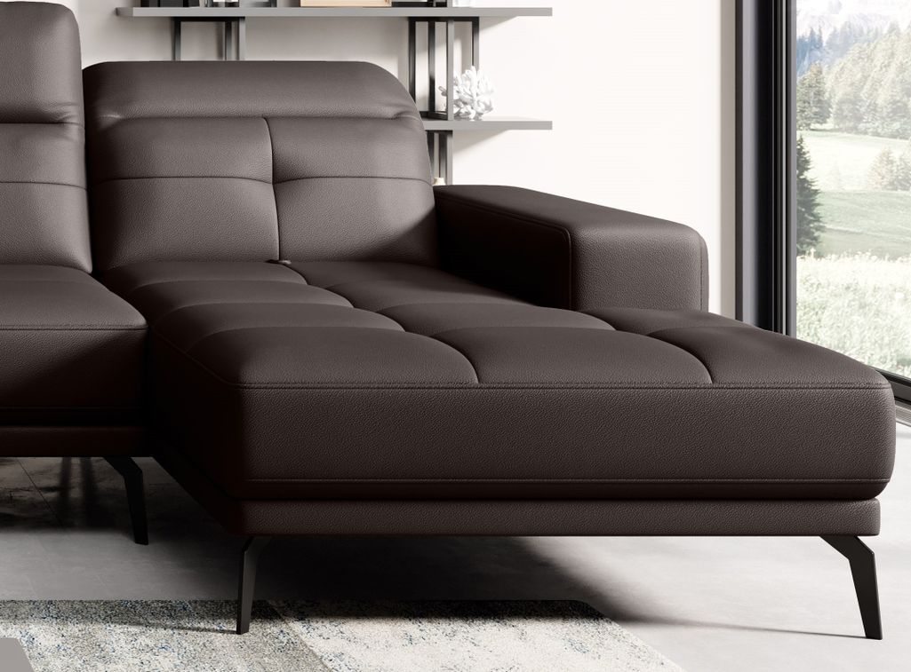Canapé panoramique design simili cuir marron têtières angle gauche avec accoudoir Stan 350 cm - Photo n°2