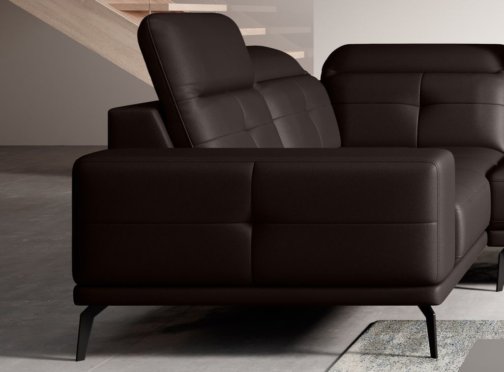Canapé panoramique design simili cuir marron têtières angle gauche avec accoudoir Stan 350 cm - Photo n°3